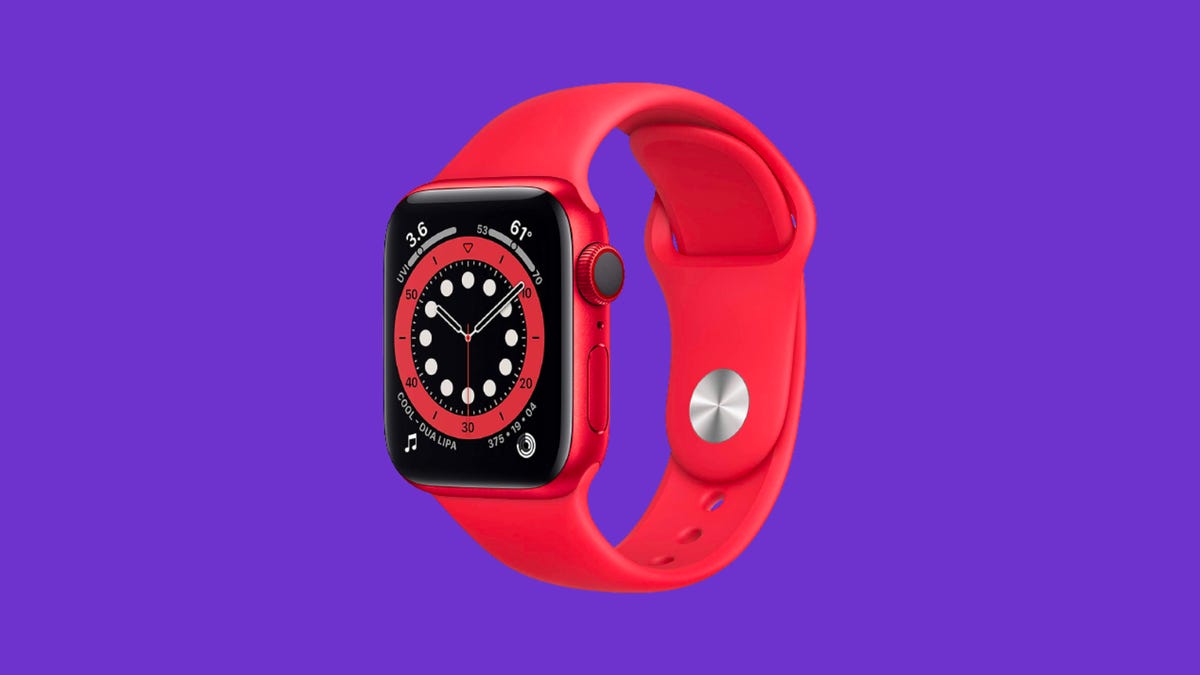 Red Apple Watch Series 6 with red sport band