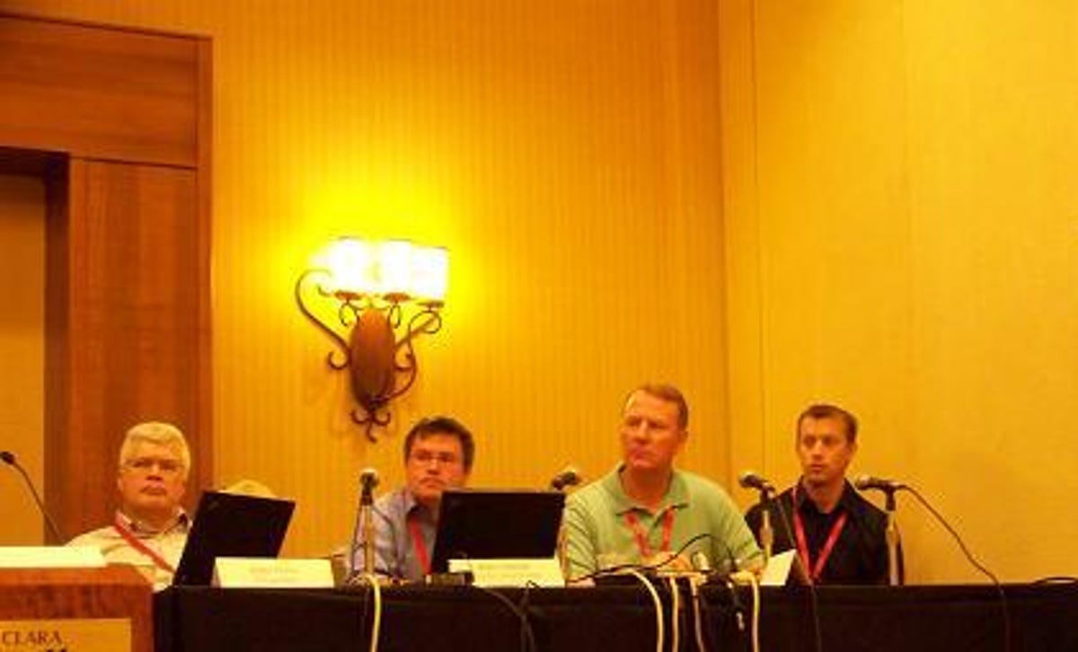 Micron and Intel (first and second from right, respectively) participated in a panel discussion at the Flash Memory Summit