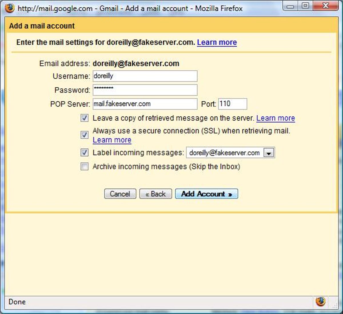 Gmail's Add an Account dialog box.