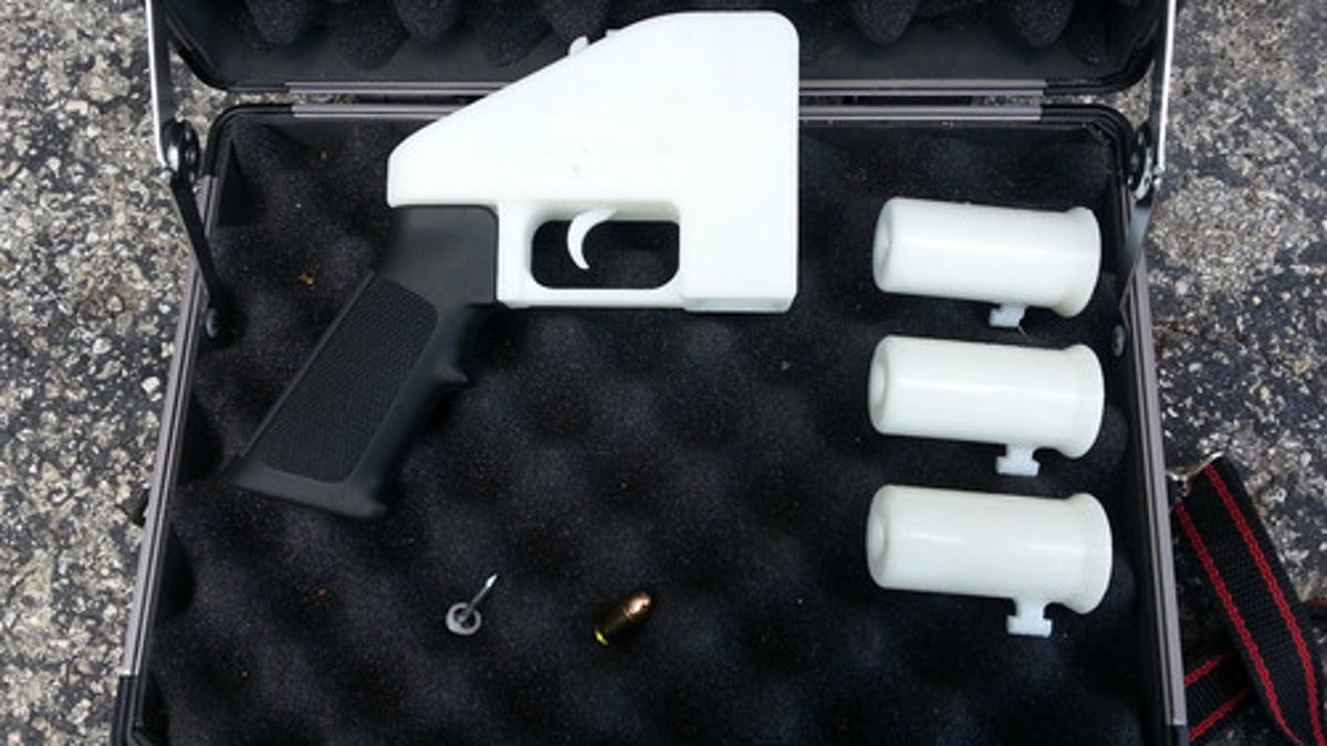 A Liberator 3D printed gun in a carrying case.