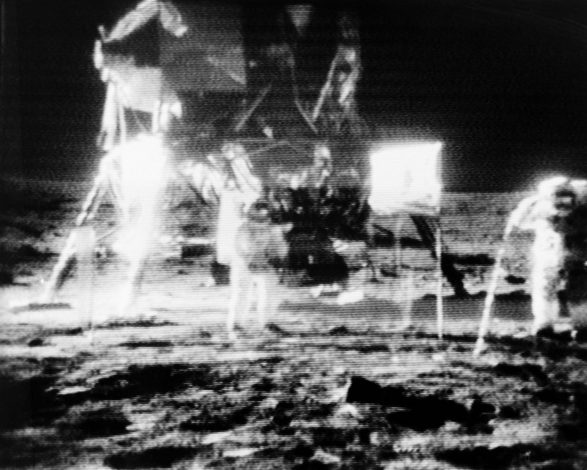 Televised image of Neil Armstrong and Buzz Aldrin on the moon