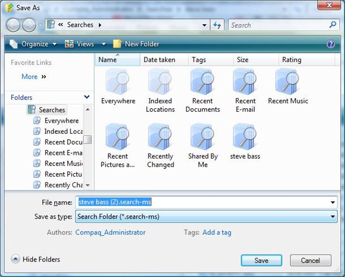 Windows Vista's virtual folders are stored in the Searches folder of the current user.