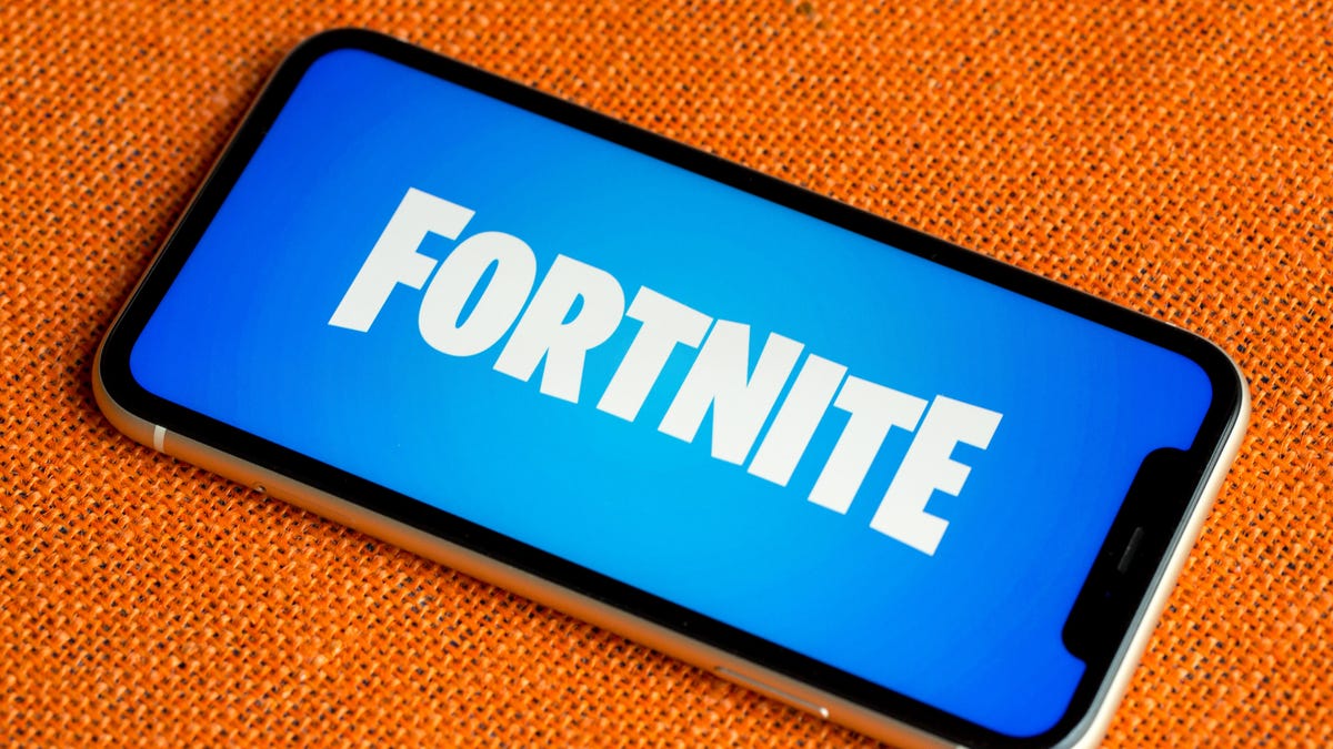 Fortnite logo on a phone screen