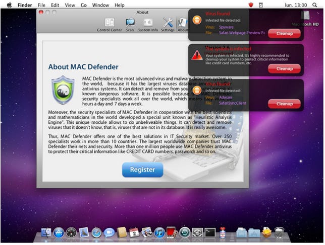 MacDefender, last year's big malware scare, pretended to be an antivirus program.