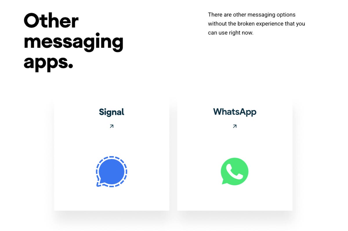 Google Campaign website showing Signal and WhatsApp