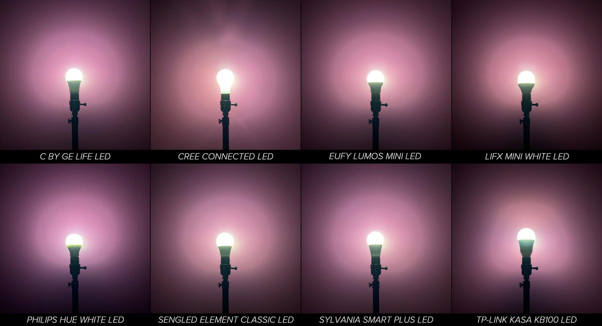 Eight smart bulbs in a grid