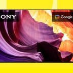 The Sony 85-inch X80K LED 4K Google TV is displayed against a gradient yellow background.
