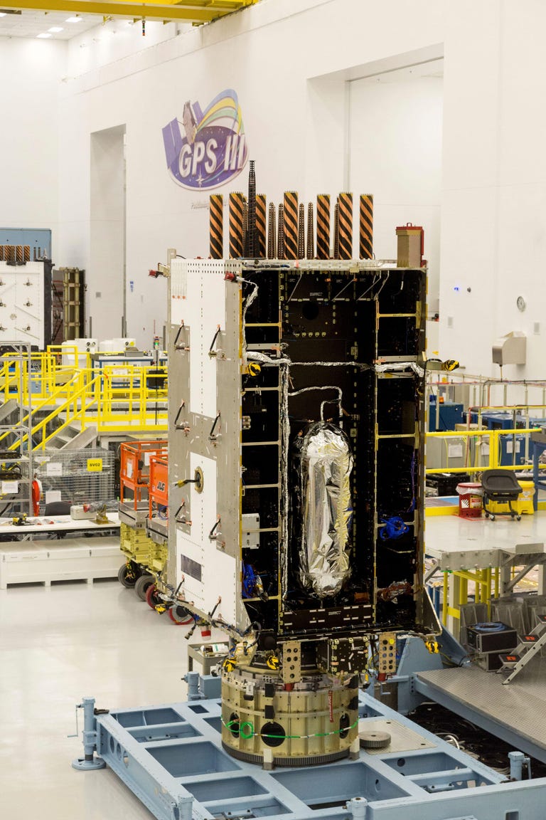 GPS III satellite nears the end of production at the Lockheed Martin facility.