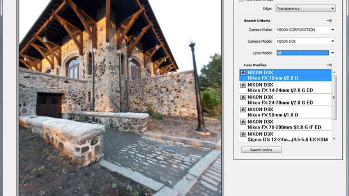 Photoshop CS5 can automatically correct lens distortions, straightening the lines in this fisheye shot, and fix chromatic aberration and vignetting.
