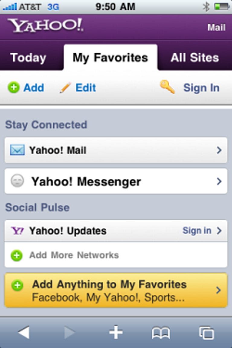 Yahoo Mobile home page