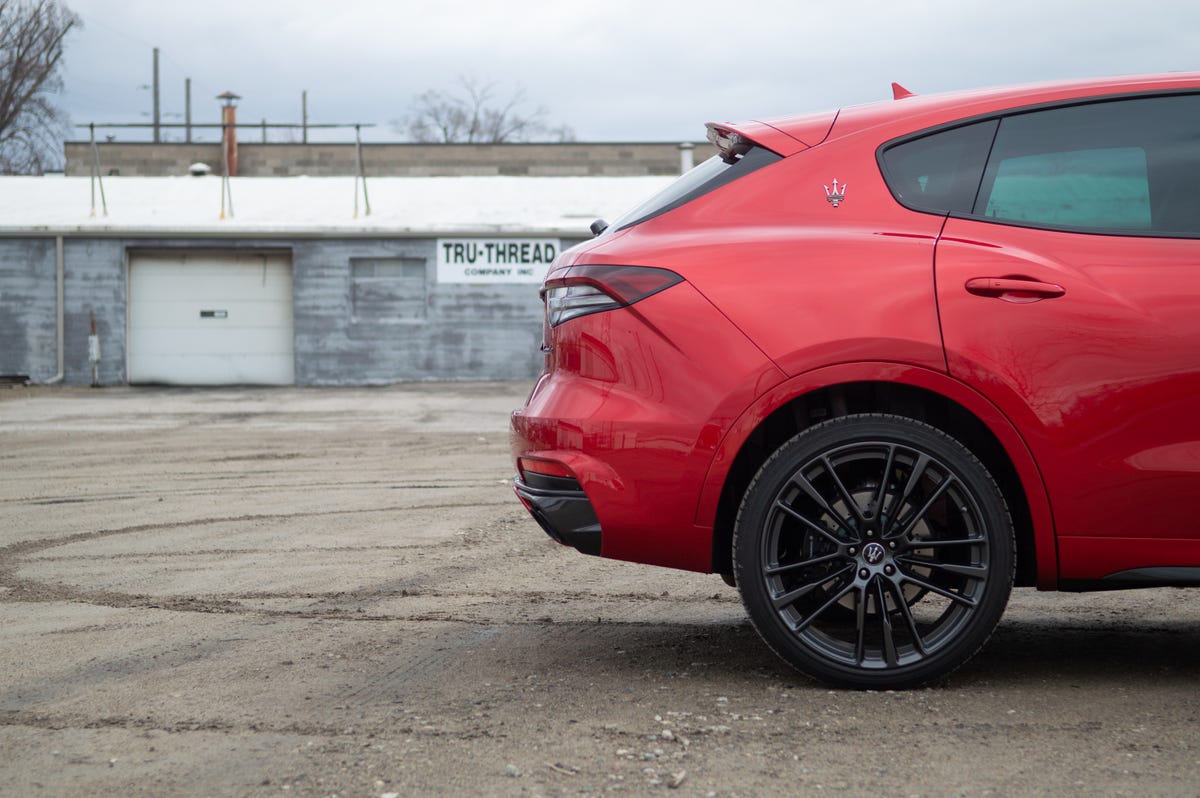 2022 Maserati Levante Trofeo in red, showing off the rear end silhouette