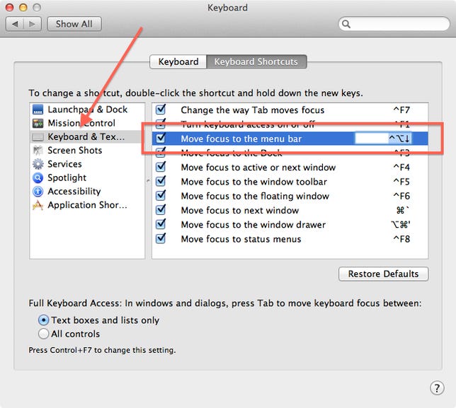 Keyboard hot keys for menu access in OS X