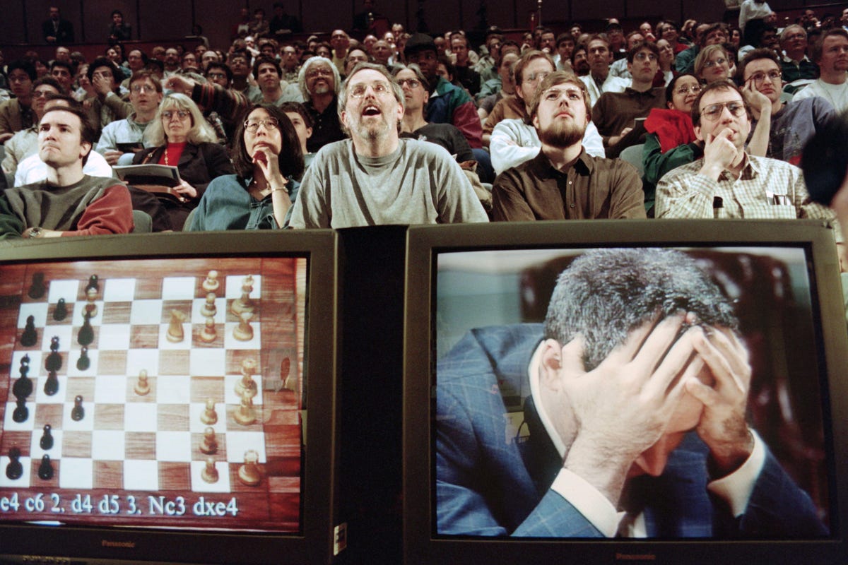 Gary Kasparov playing chess against Deep Blue