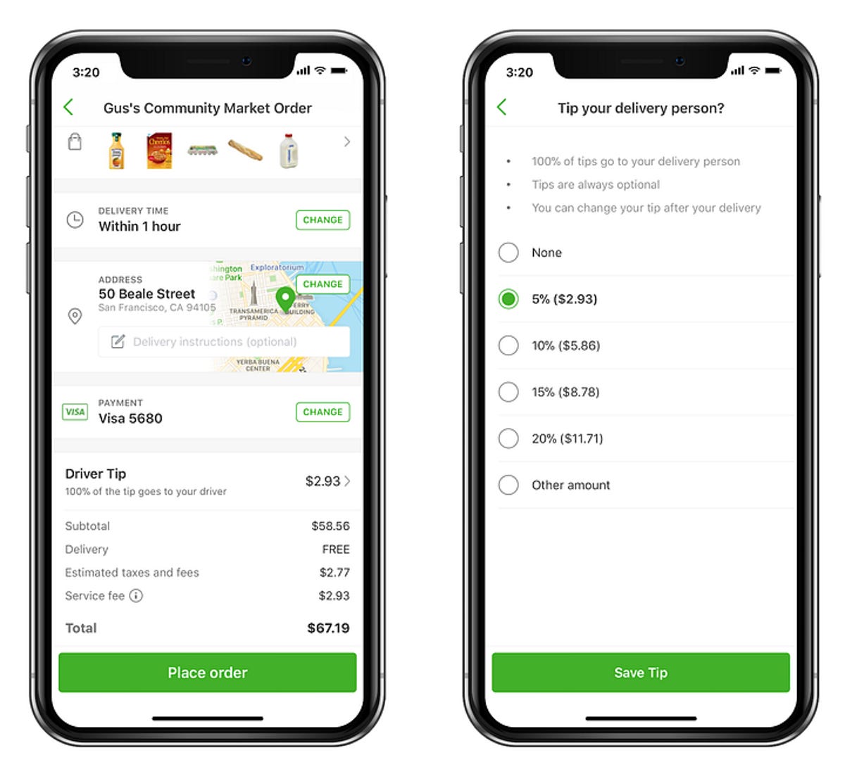 Instacart fees in the mobile app