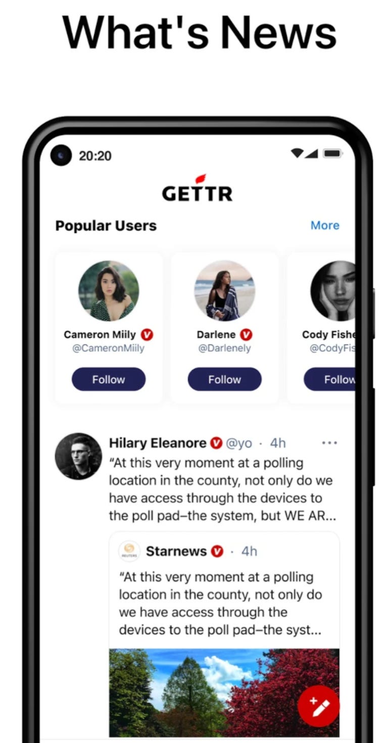 An example of the GETTR app