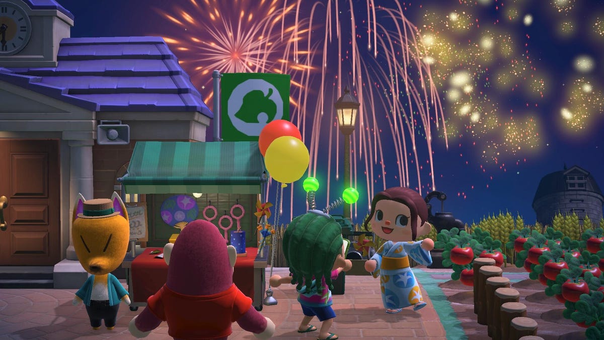 Animal Crossing characters watching fireworks