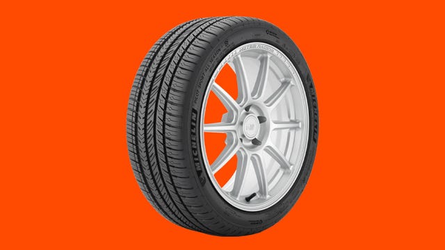 The Michelin Pilot Sport All-Season 4 SUV tire pictured on an orange background