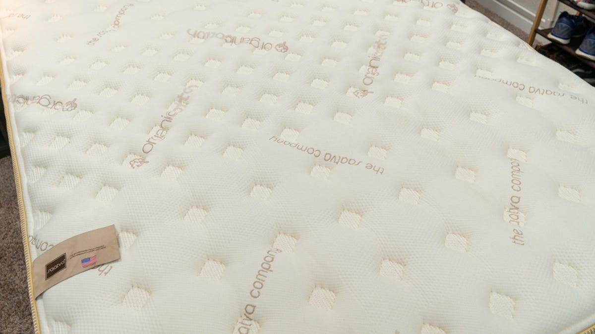 Up close image of the pillow top of the Saatva mattress