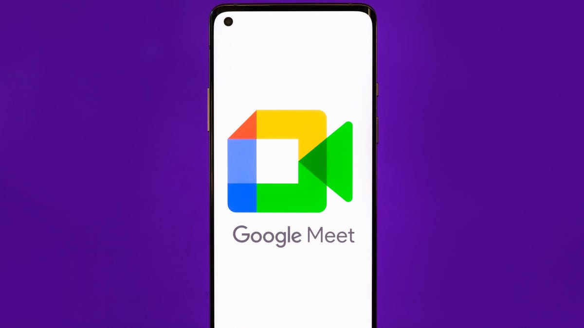 Google Meet video chat app logo on an Android phone