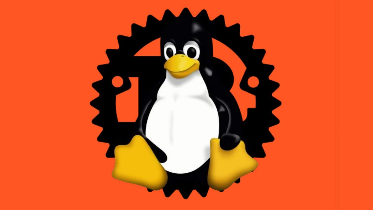 Linux penguin on Rust logo