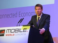Rene Obermann, CEO of Deutsche Telekom, delivers a keynote speech at Mobile World Congress 2012.