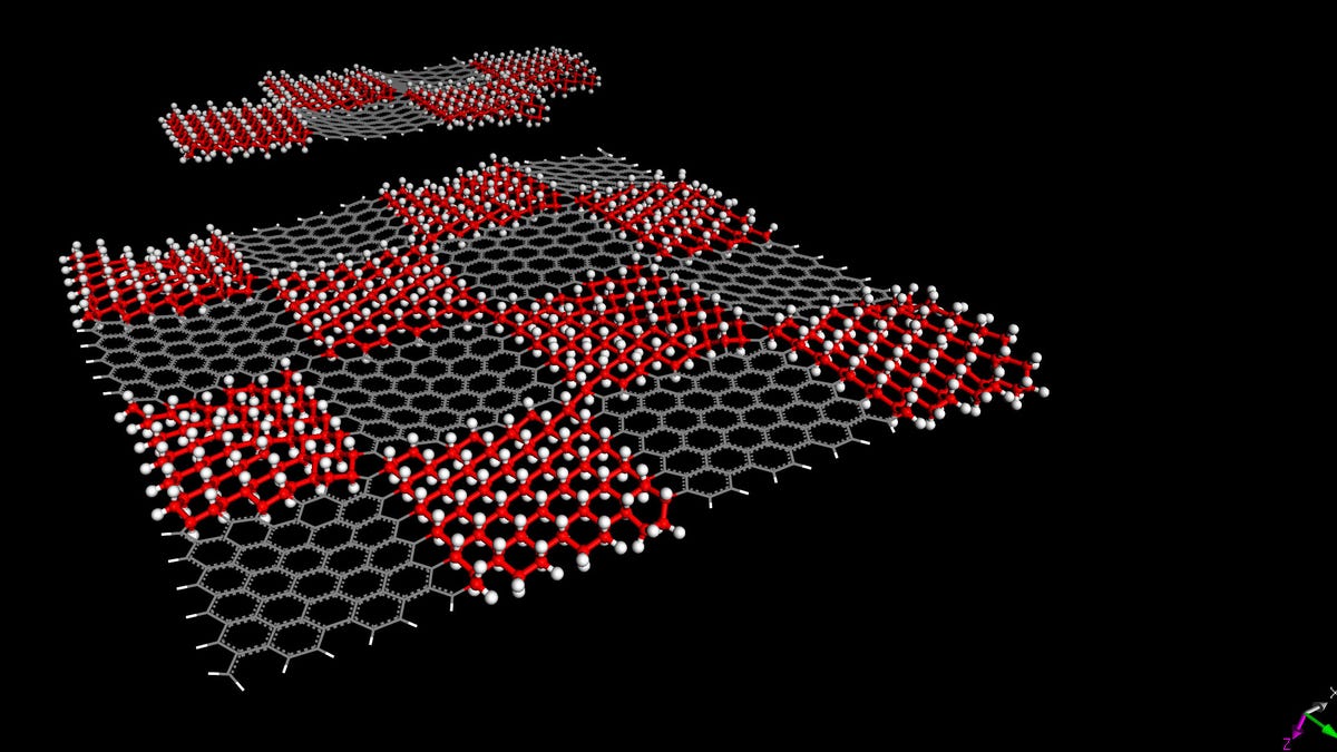 A super-lattice created on a one-carbon atom thick sheet of graphene, a step toward highly specialized, nano-scale electronic circuits and optics.
