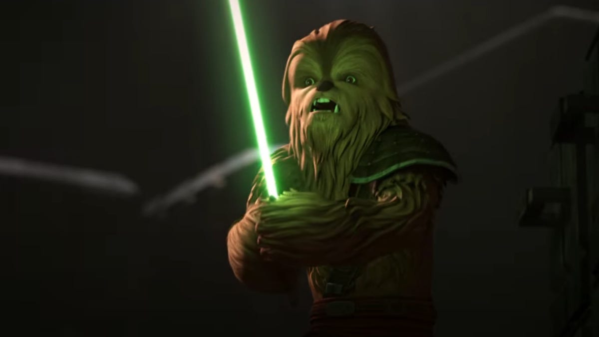Wookiee Jedi wielding a green lightsaber in Star Wars: The Bad Batch Season 2