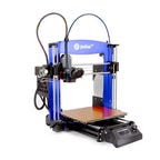 Blue 3D printer with a brown build area
