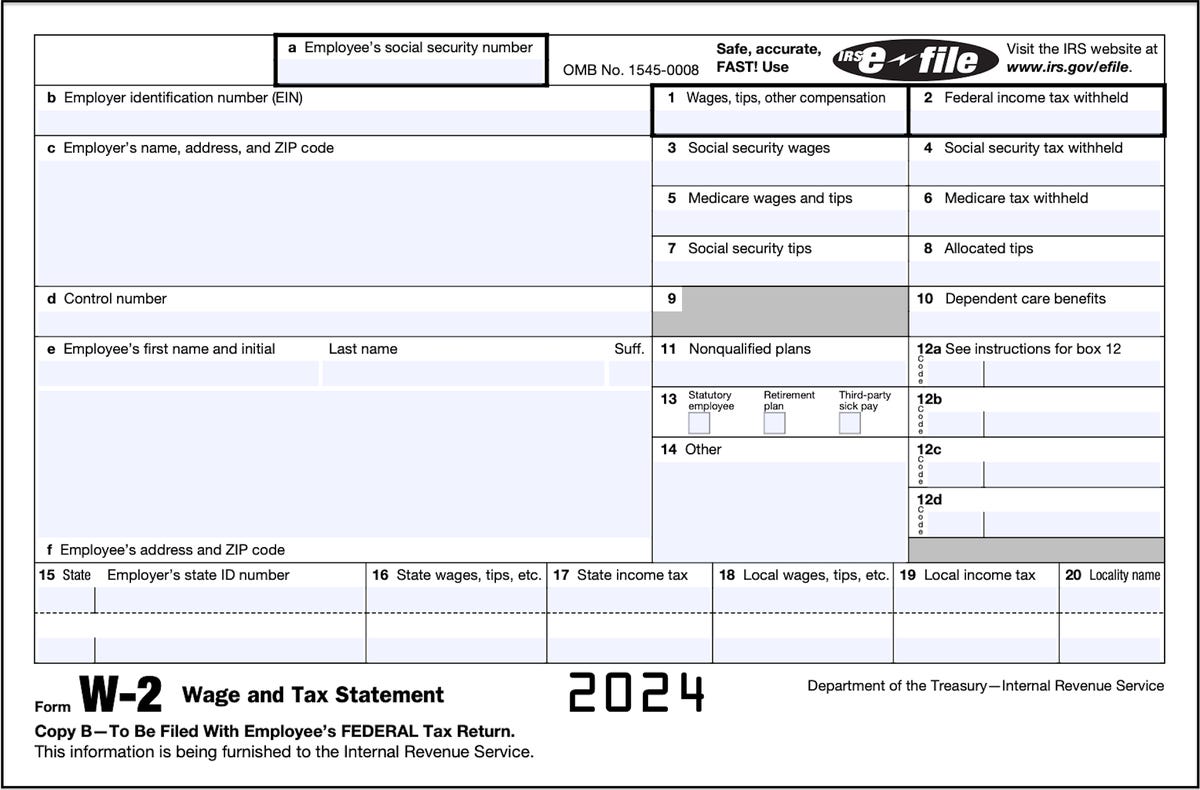 A screenshot of a W-2 form for 2022