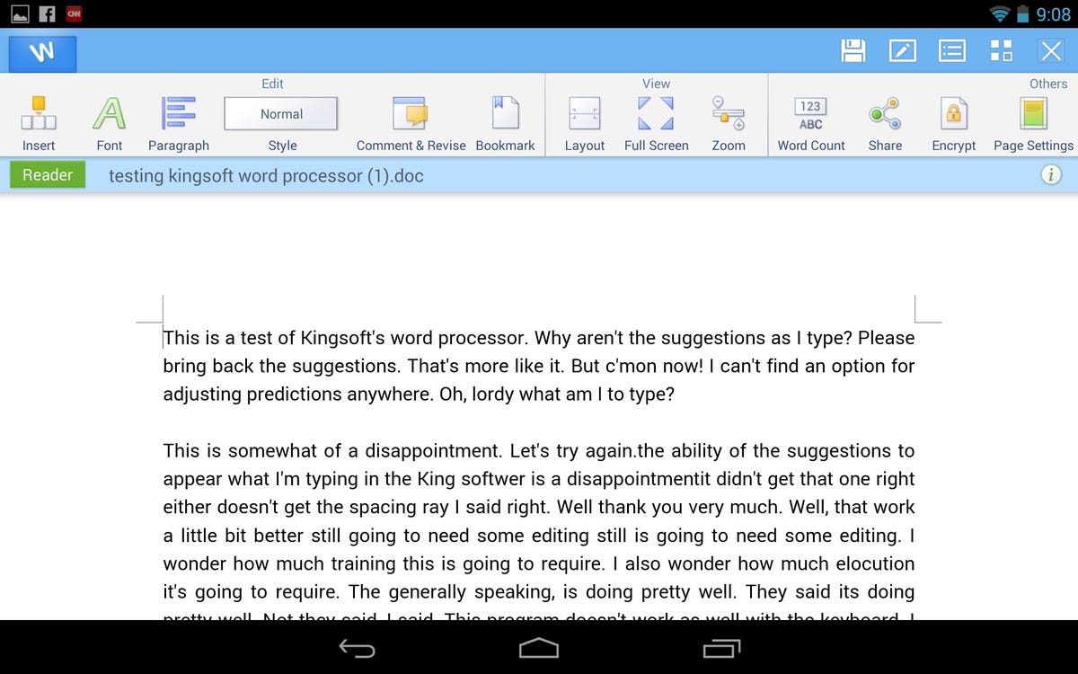 Kingsoft word processor for Android