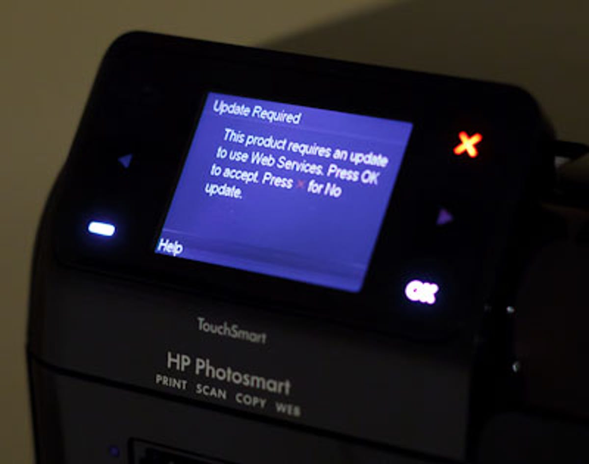HP's Photosmart printer updates its firmware automatically, in this case retrieving the update that enabled the ePrint feature.
