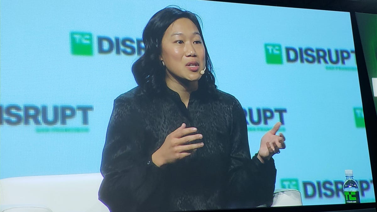 Priscilla Chan speaks at TechCrunch Disrupt in San Francisco on Thursday.