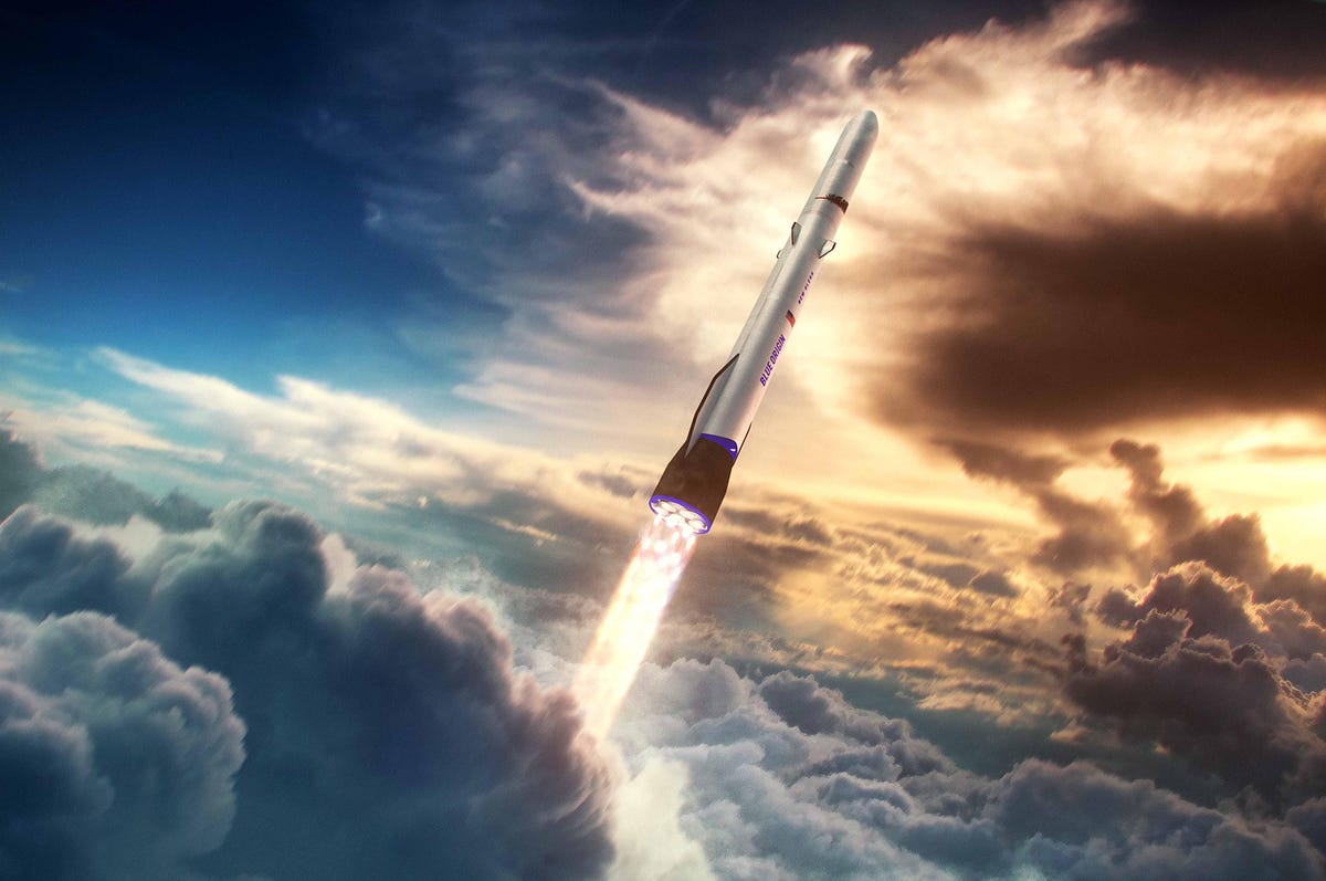 Artist's depiction of Blue Origin's New Glenn rocket in ascent