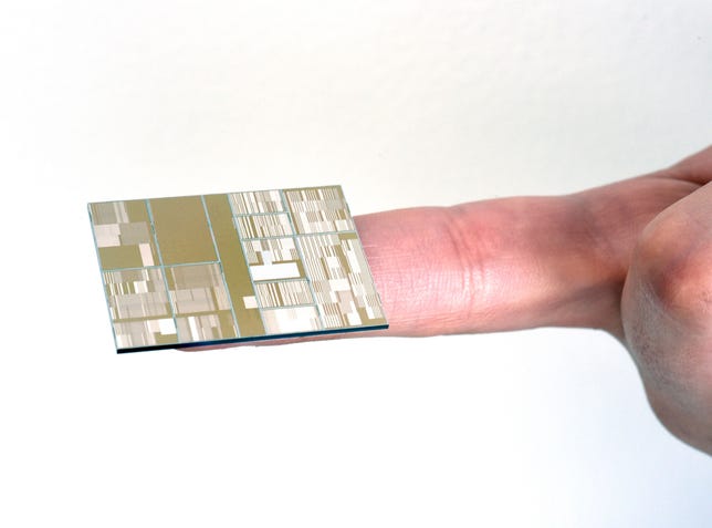 IBM Research and business partners have built a working chip with features measuring 7 nanometers, or billionths of a meter. That's half the size of today's cutting-edge 14nm chips.