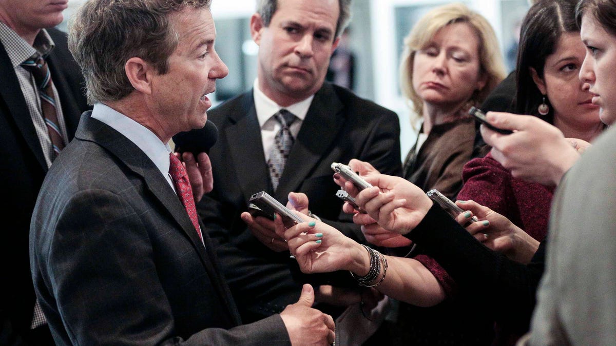 Republican Sen. Rand Paul, shown here last month, was one of a dozen senators who warned the IRS against warrantless snooping on taxpayers&apos; electronic correspondence.