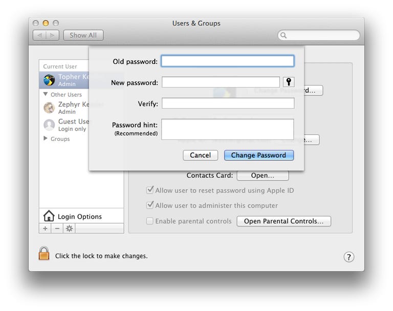 Users & Groups system preferences in OS X