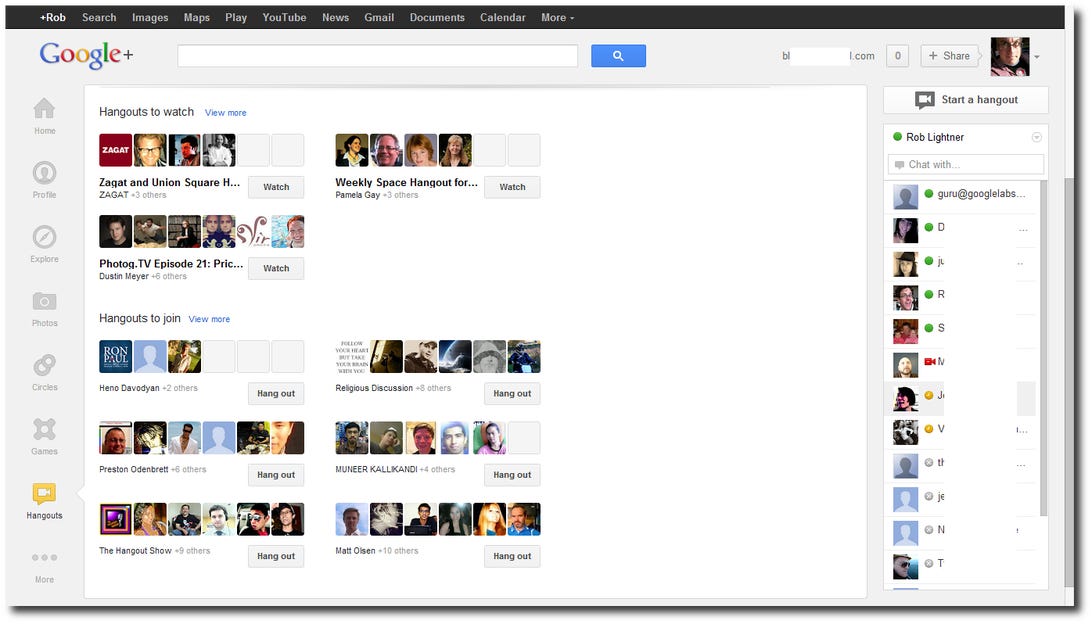Browsing Google+ Hangouts.