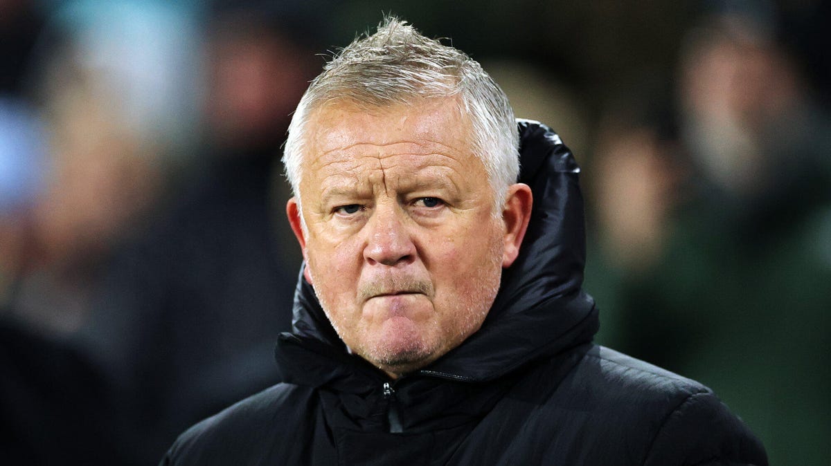 Sheffield United manager Chris Wilder looking to his left.