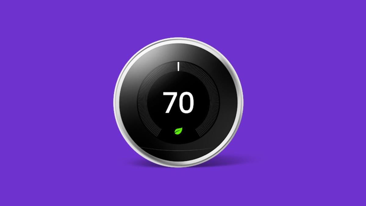 Google Nest Learning Thermostat displaying 70 degree temperature