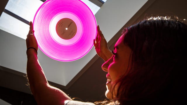 Looking through a pink record