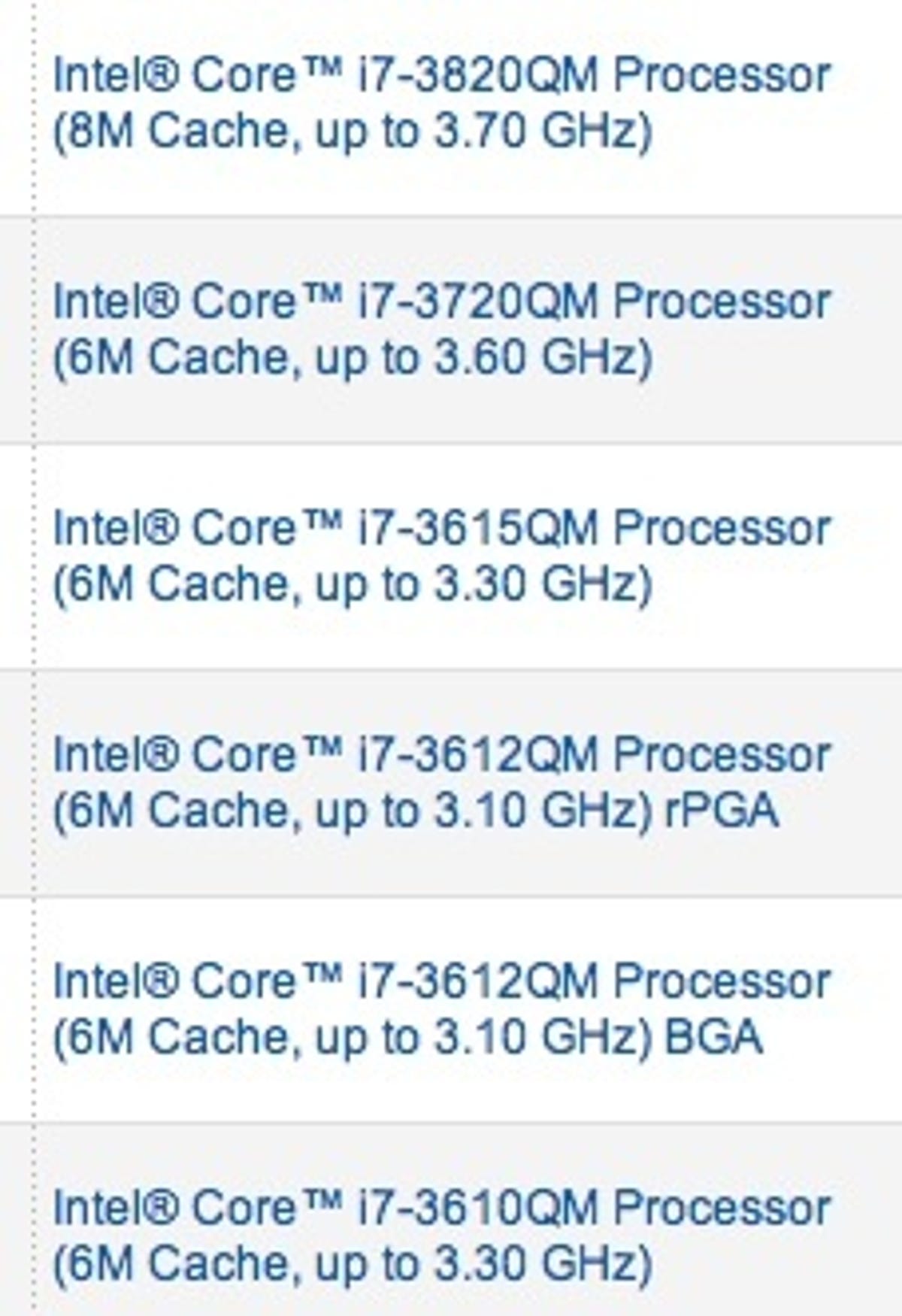 Intel list of Ivy Bridge quad-core silicon now shipping.