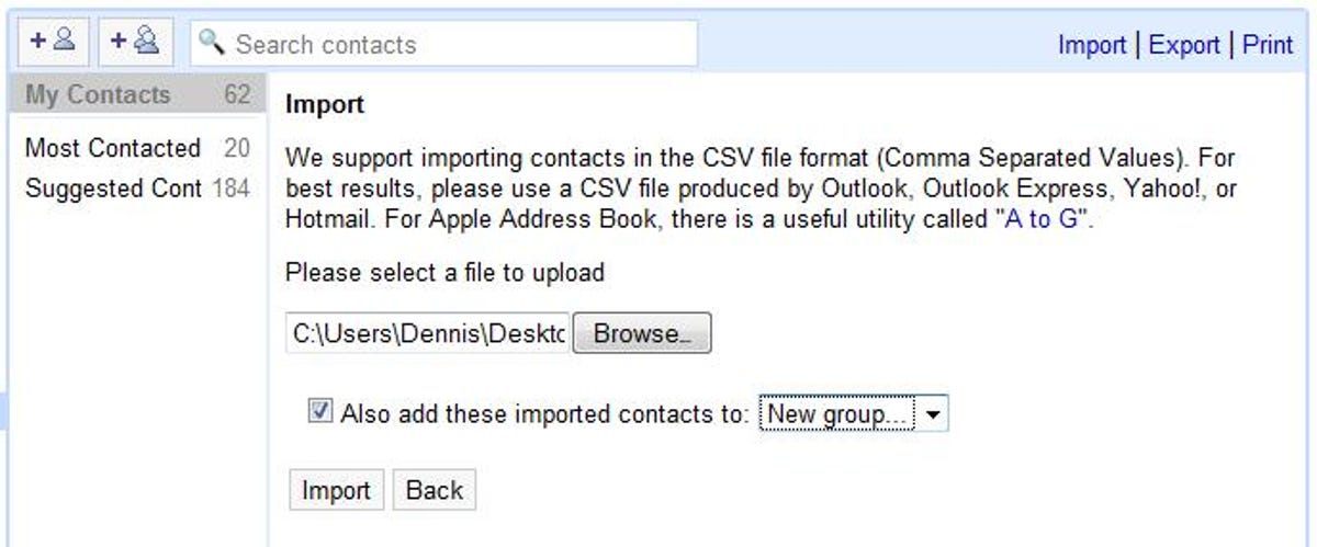 Gmail's contact-import settings