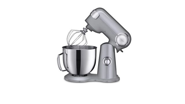 Close up of Cuisinart stand mixer in silver