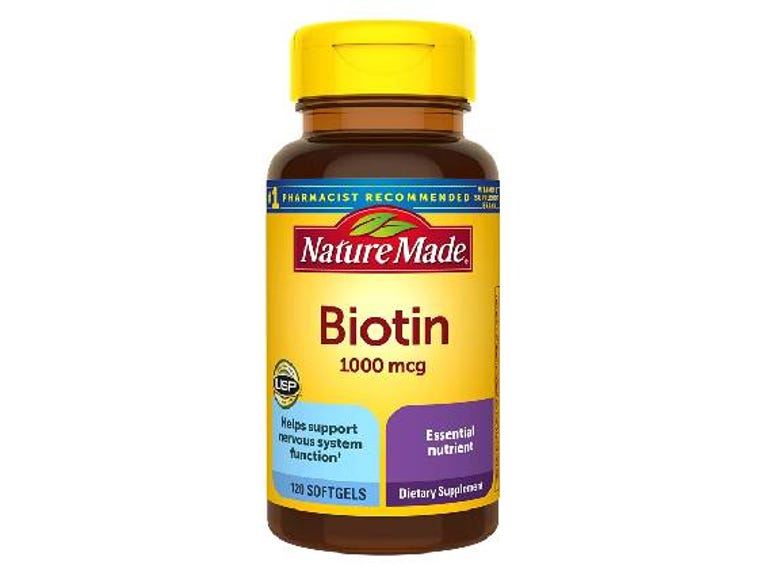 Bottle of biotin supplements