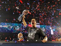 HOUSTON, TX - FEBRUARY 05:  Tom Brady #12 of the New England Patriots raises the Vince Lombardi Trophy after defeating the Atlanta Falcons during Super Bowl 51 at NRG Stadium on February 5, 2017 in Houston, Texas. The Patriots defeated the Falcons 34-28.  (Photo by Kevin C. Cox/Getty Images)