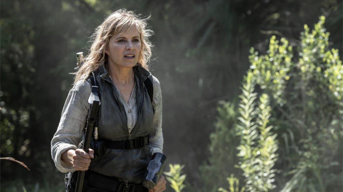 A still from Fear The Walking Dead Season 8 showing Kim Dickens as Madison holding tools.