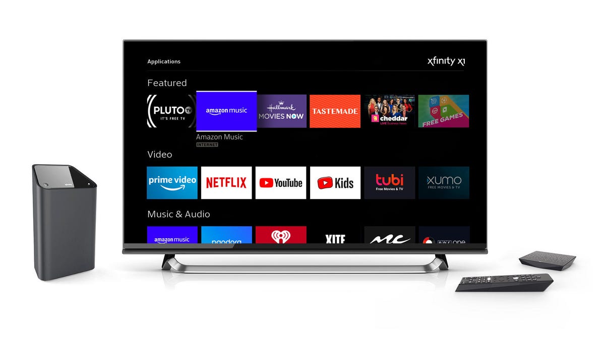 A TV screen shows the X1 user interface