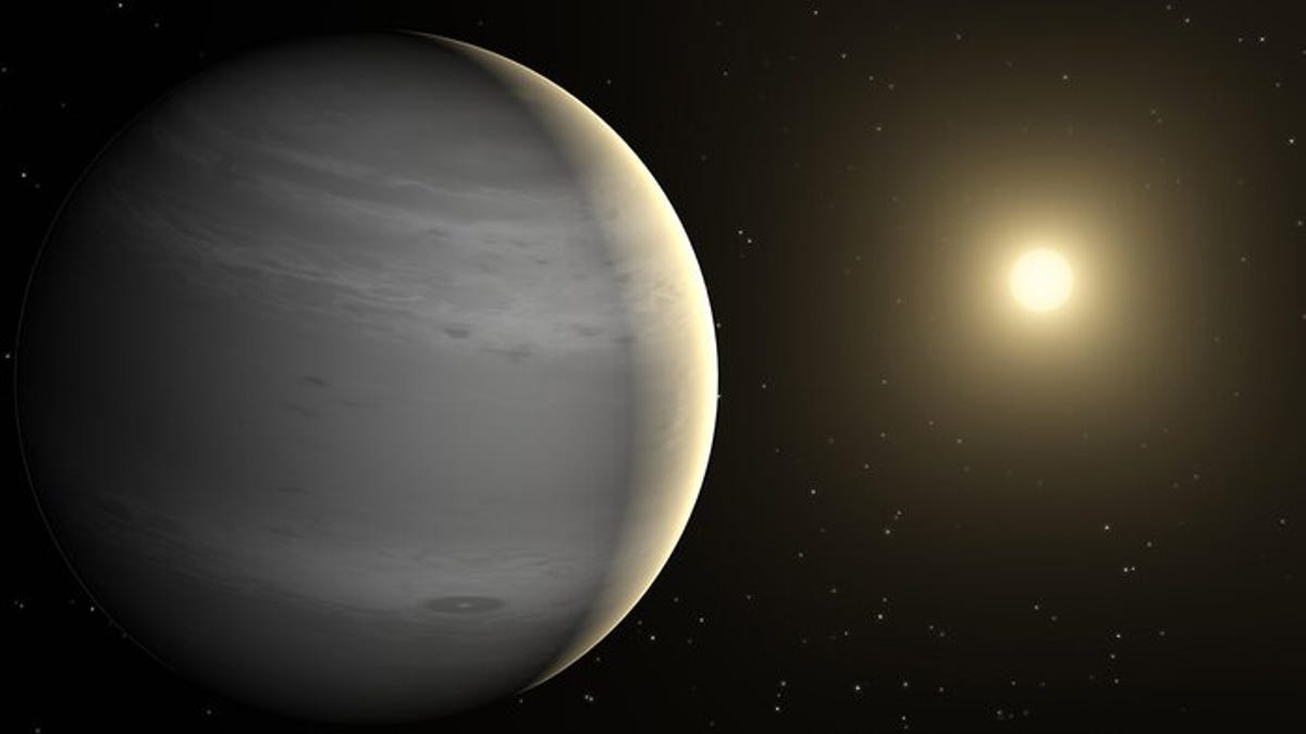 Illustration of a gas giant exoplanet that orbits a G-type star