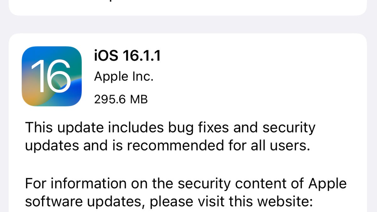iOS 16.1.1 software update description