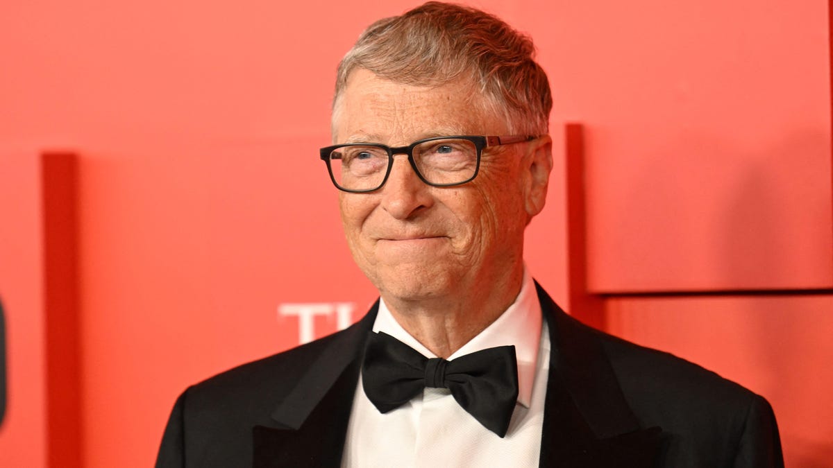 Bill Gates in a black tux, white shirt and black bow tie.